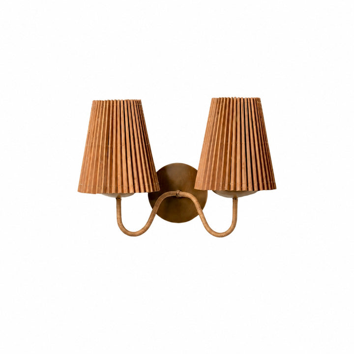 Zhoove Bamboo Wall Lamp - Pleated Natural Shade Design for Living Room or Bedroom