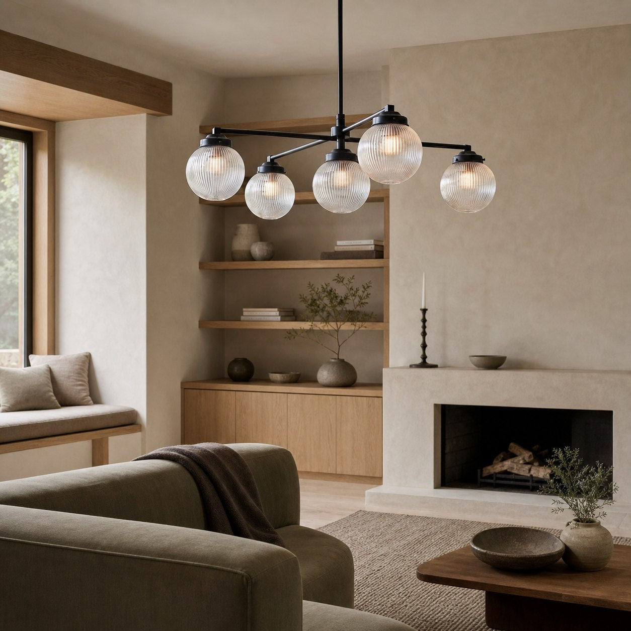 Glorica Glass Frosted Glass Globe Chandelier - Brass Modern Lighting for Living Room