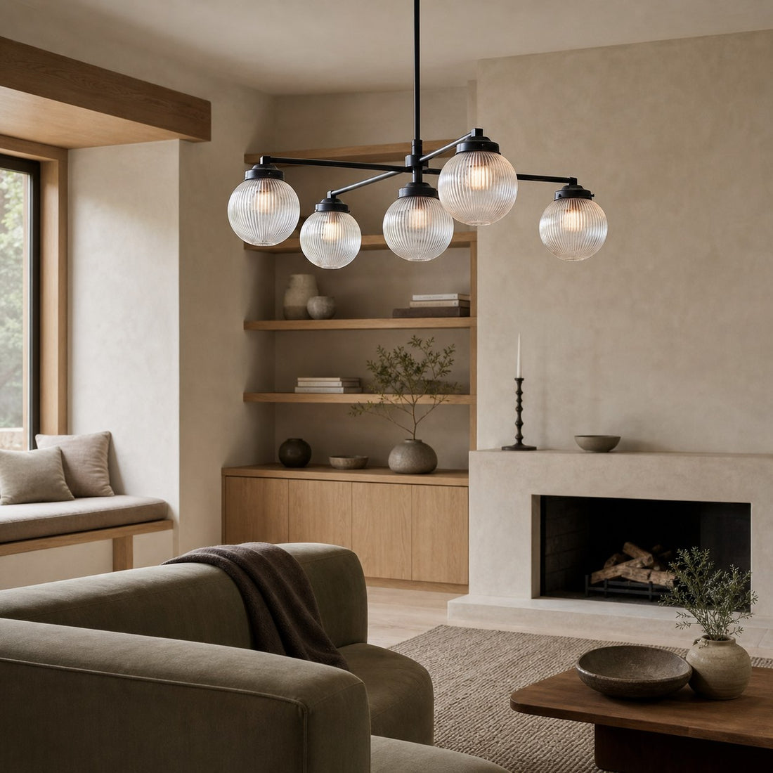 Glorica Glass Frosted Glass Globe Chandelier - Brass Modern Lighting for Living Room