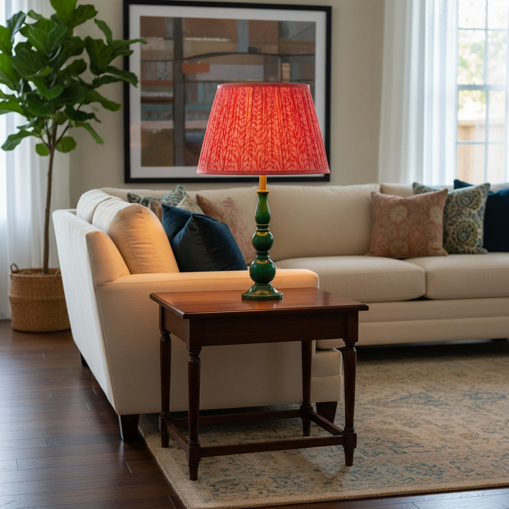 Grainora Table Lamp with Wooden Grain Base - Fabric Lampshade for Living Rooms