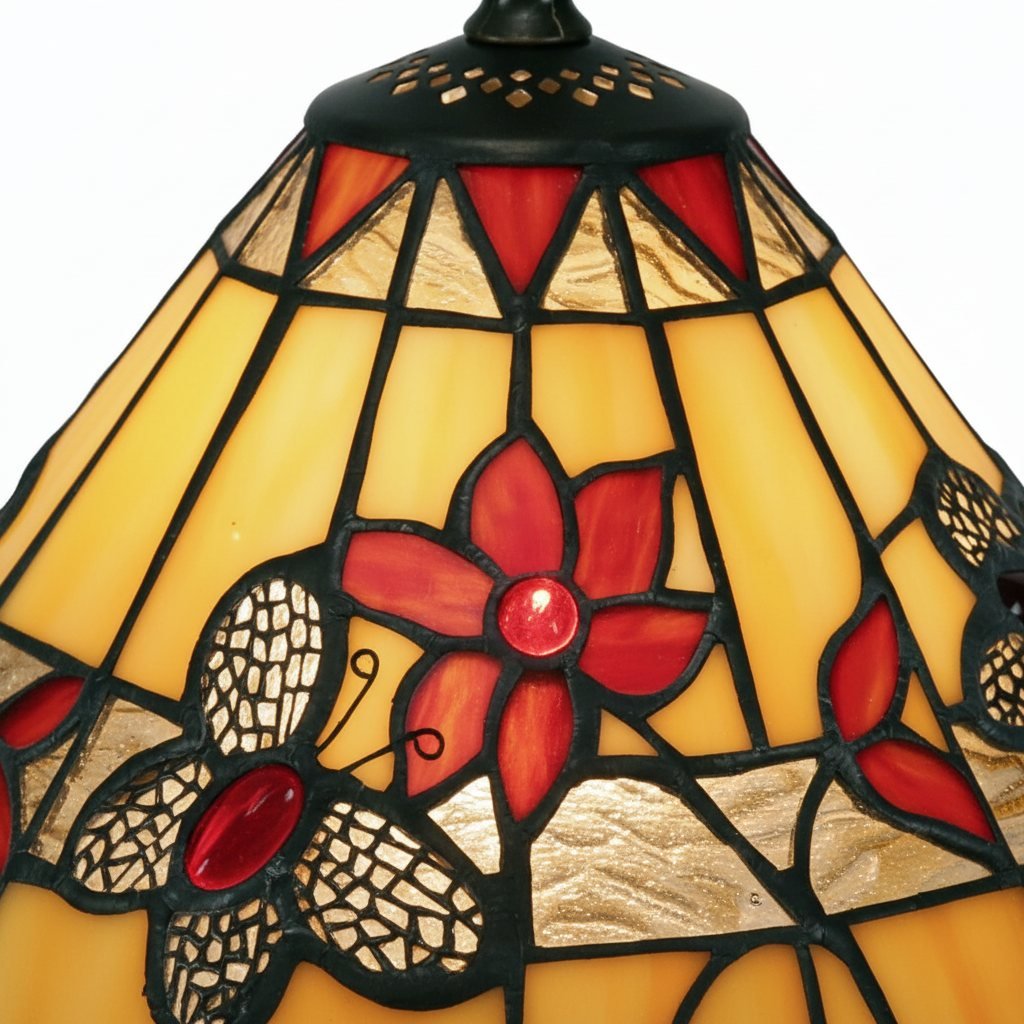 TF Butterfly Table Lamp – Hand-Cut Stained Glass Shade Table Light for Living Room and Bedroom