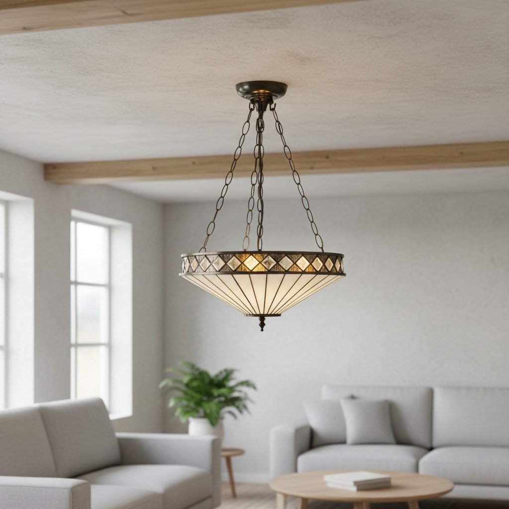 TF Fargo Adjustable Pendant with Stained-Glass Inspired Inverted Shade for Island and Dining