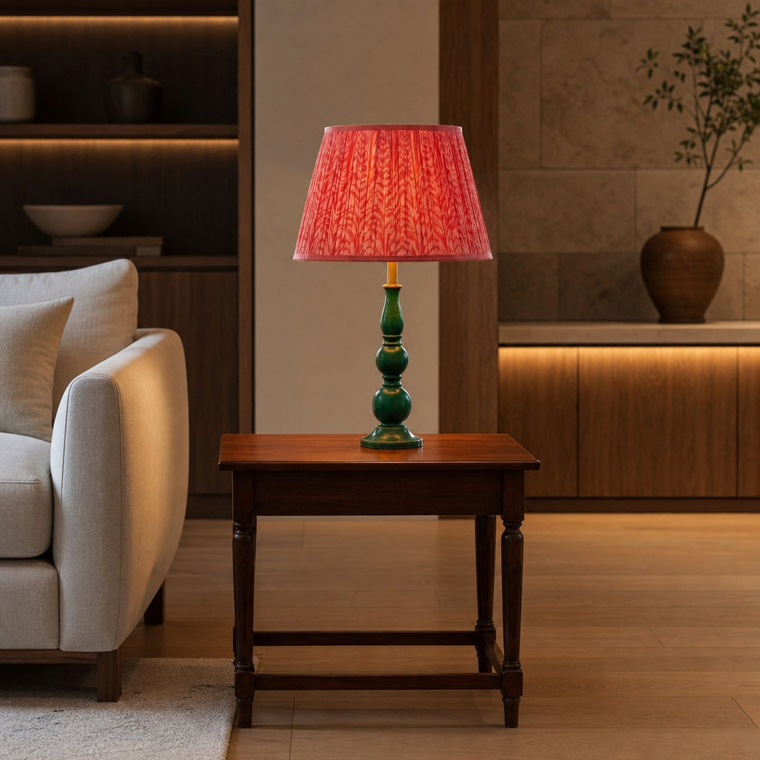 Grainora Table Lamp with Wooden Grain Base – Fabric Lampshade for Living Rooms