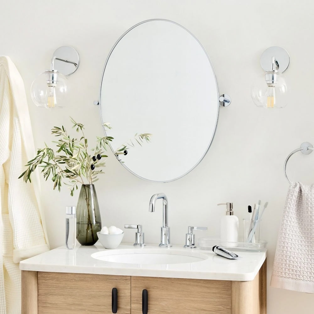 Sculptural Glass Geo Sconce - Modern Bathroom Mirror Globe Wall Light