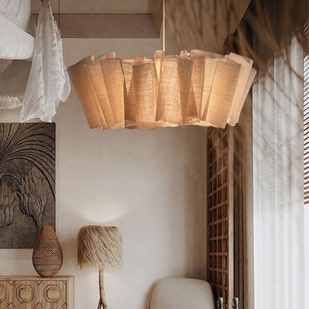 Nordic Linen Pleated  Fabric Pendant Light Lampshade