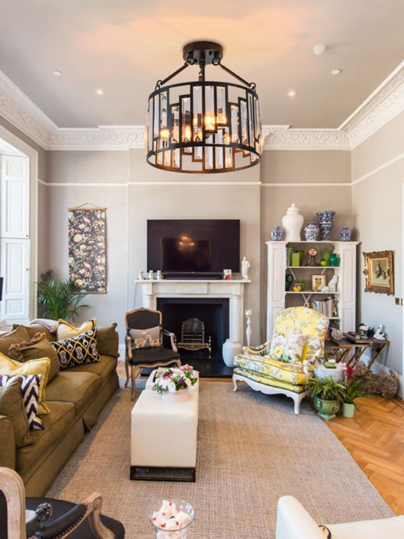 Retro Industrial Style 3-Light Pendant Lamp - Iron Birdcage Drum Light