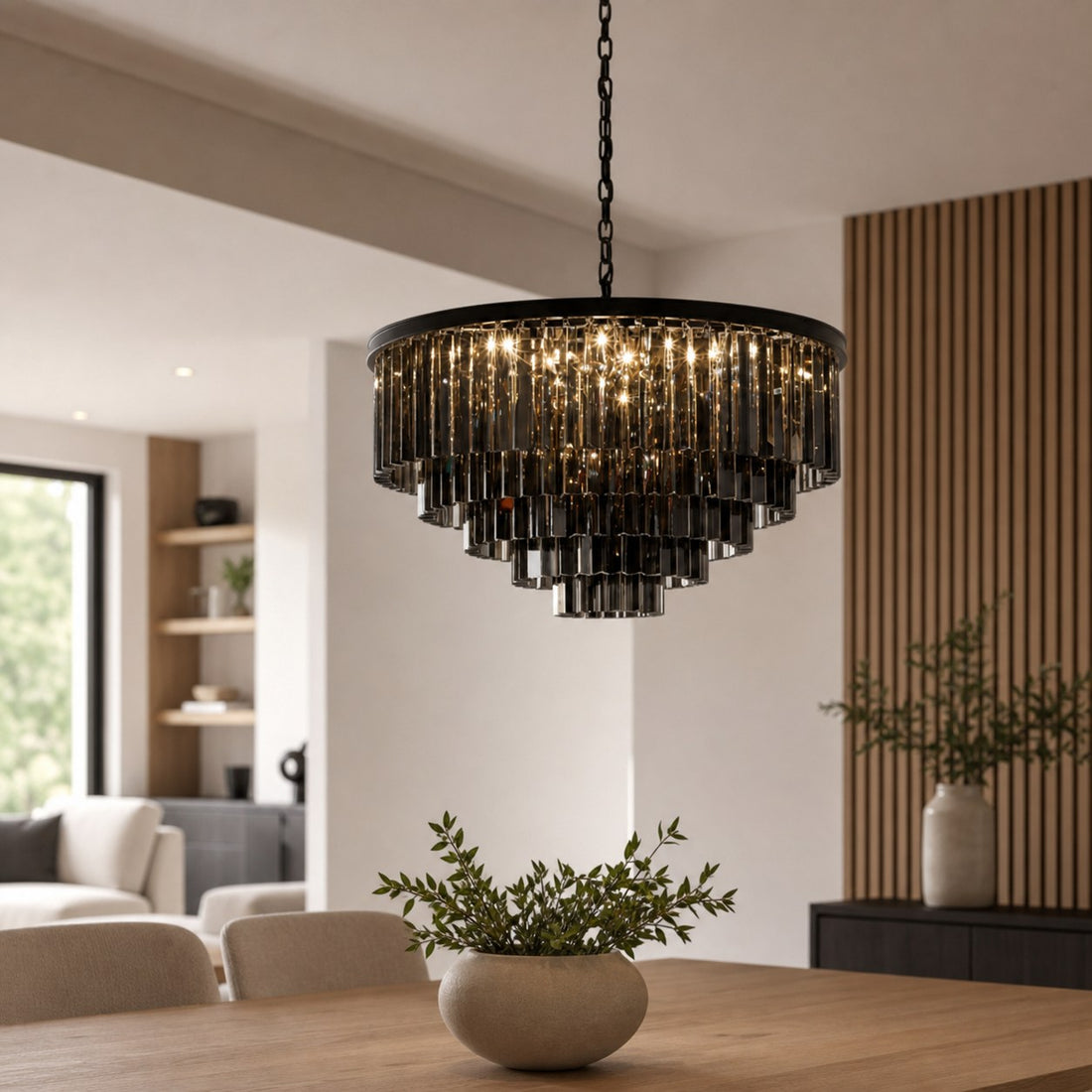 Aurevon Crystal Prism Metal Frame Modern Ceiling Chandelier for Home and Hotel
