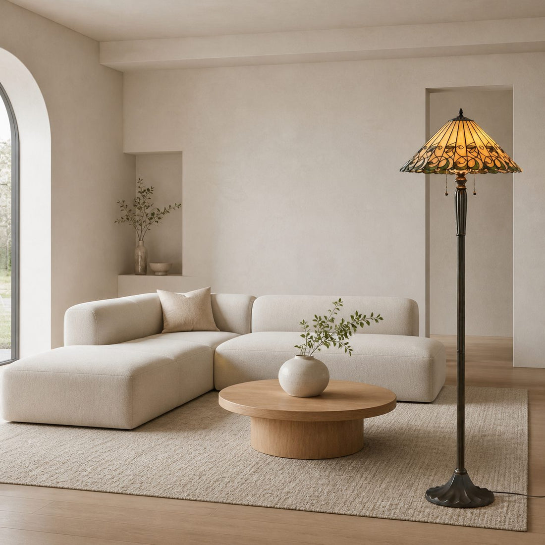 TF Jamelia Stained Glass Floor Lamp - Jewel-toned Mosaic Shade Decorative with Metal Column Finish Ideal