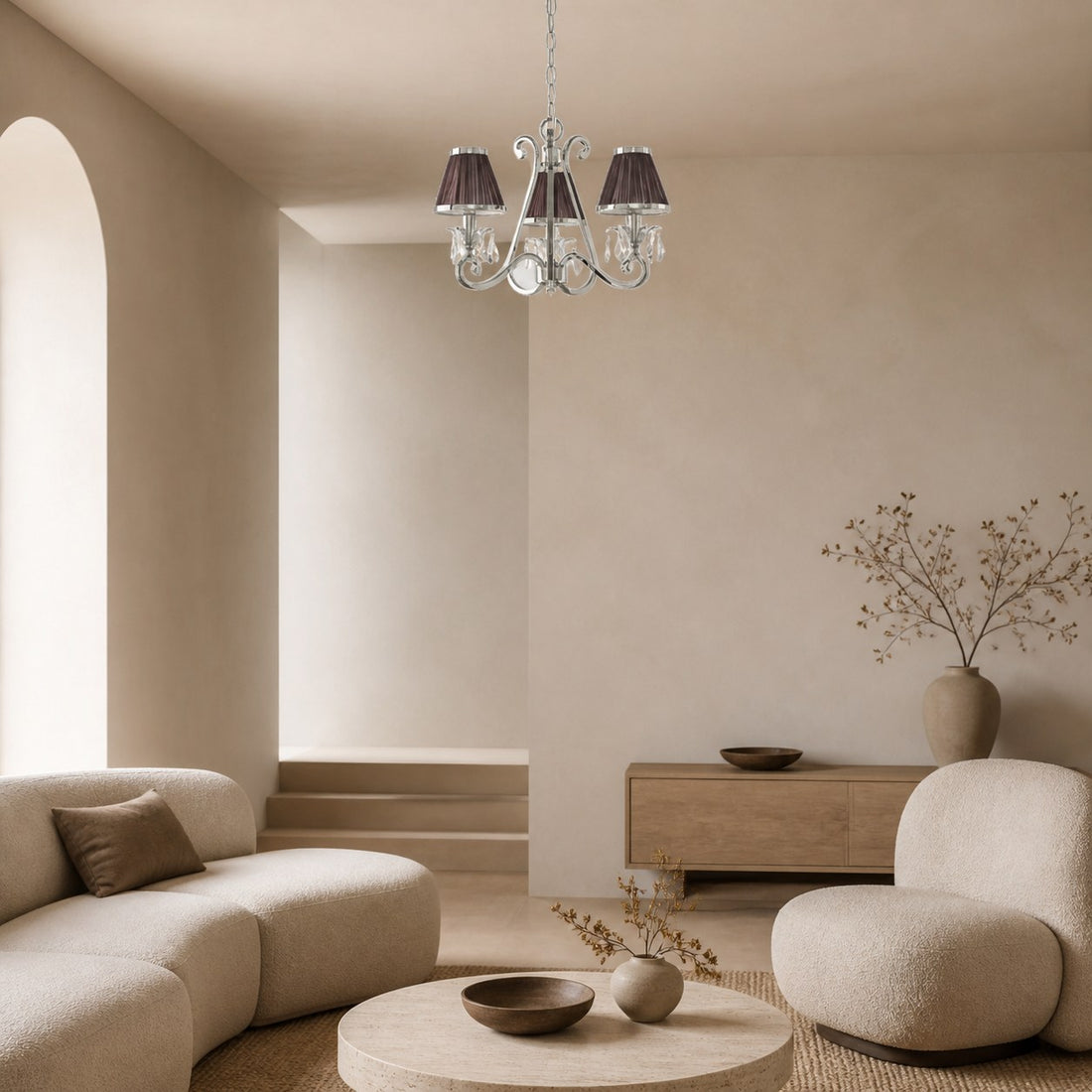 Talonis Multi-light Fabric Chandelier - Elegant Metal Curved Arms for Dining and Living