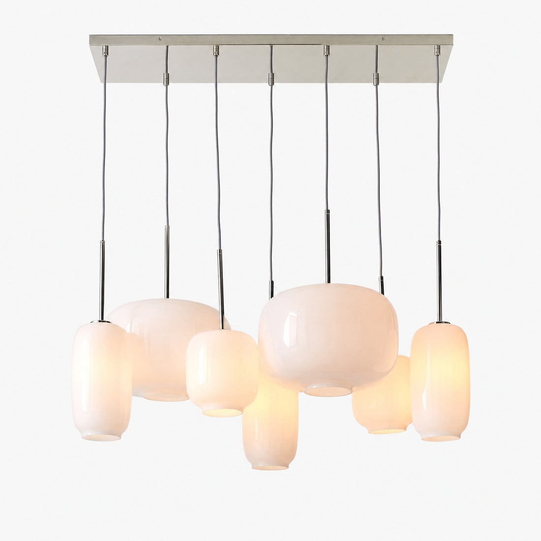Lumivelle Sculptural 7-Light Chandelier – Adjustable Height Modern Glass Pendant