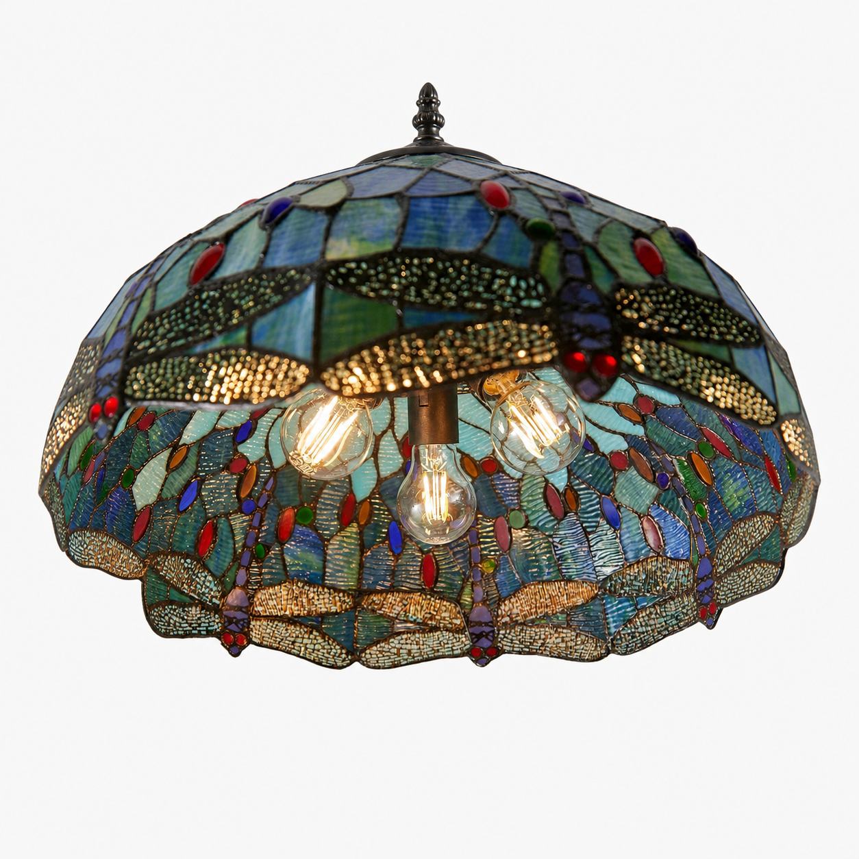 TF Dragonfly Tiffany Pendant Light – Art Nouveau Stained Glass Pendant for Living
