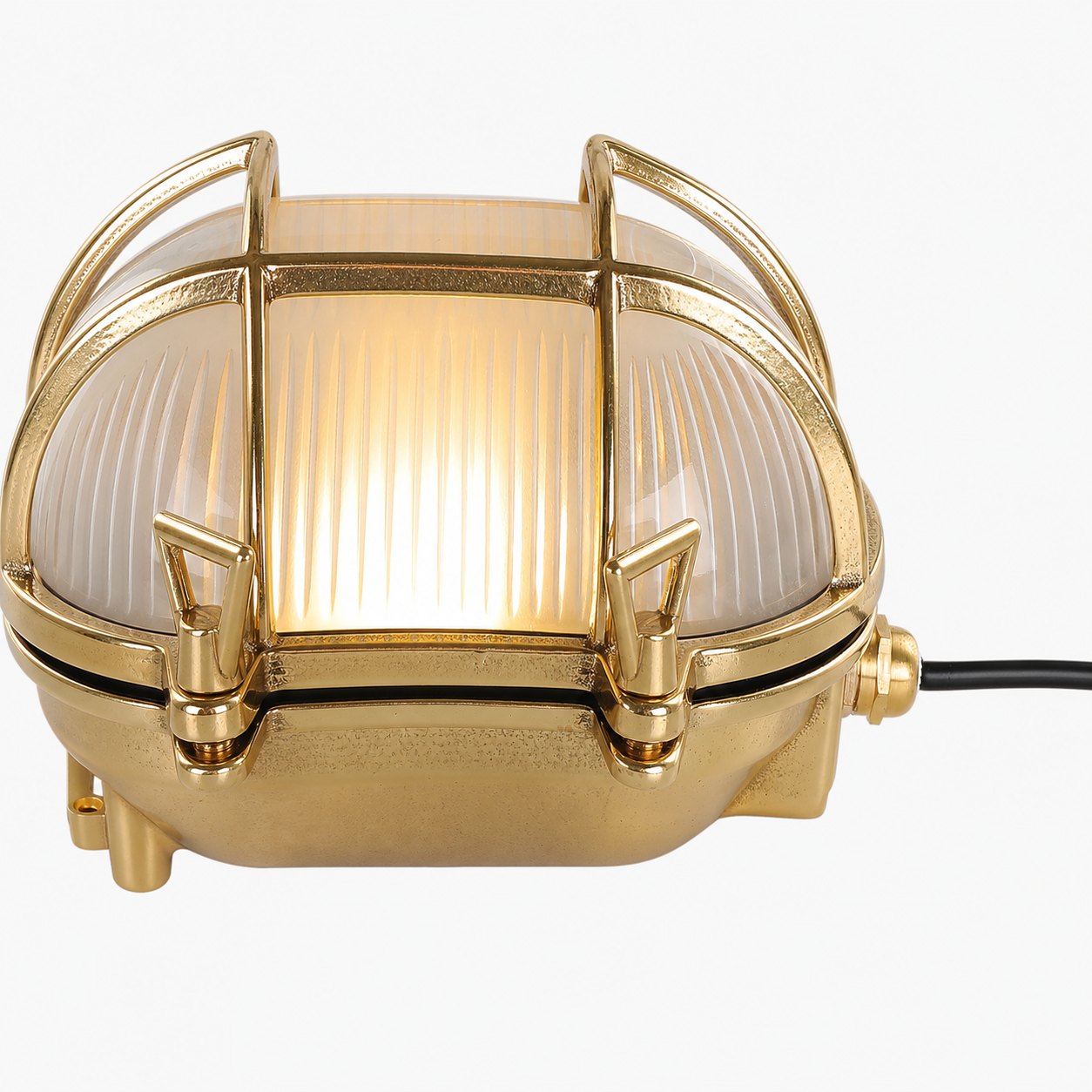 Ivoran Bulkhead Wall Sconce - Brass Caged Glass Vintage Industrial Light for Outdoor and Bathroom