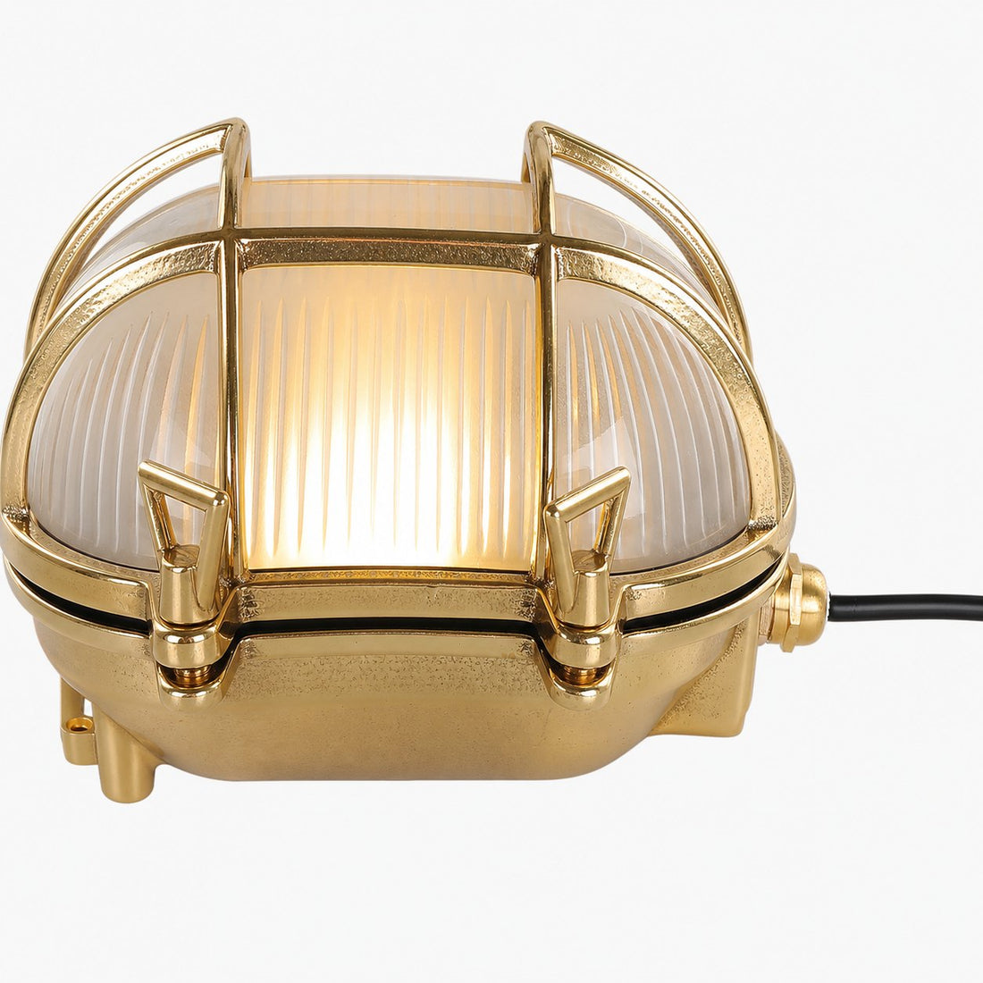 Ivoran Bulkhead Wall Sconce - Brass Caged Glass Vintage Industrial Light for Outdoor and Bathroom