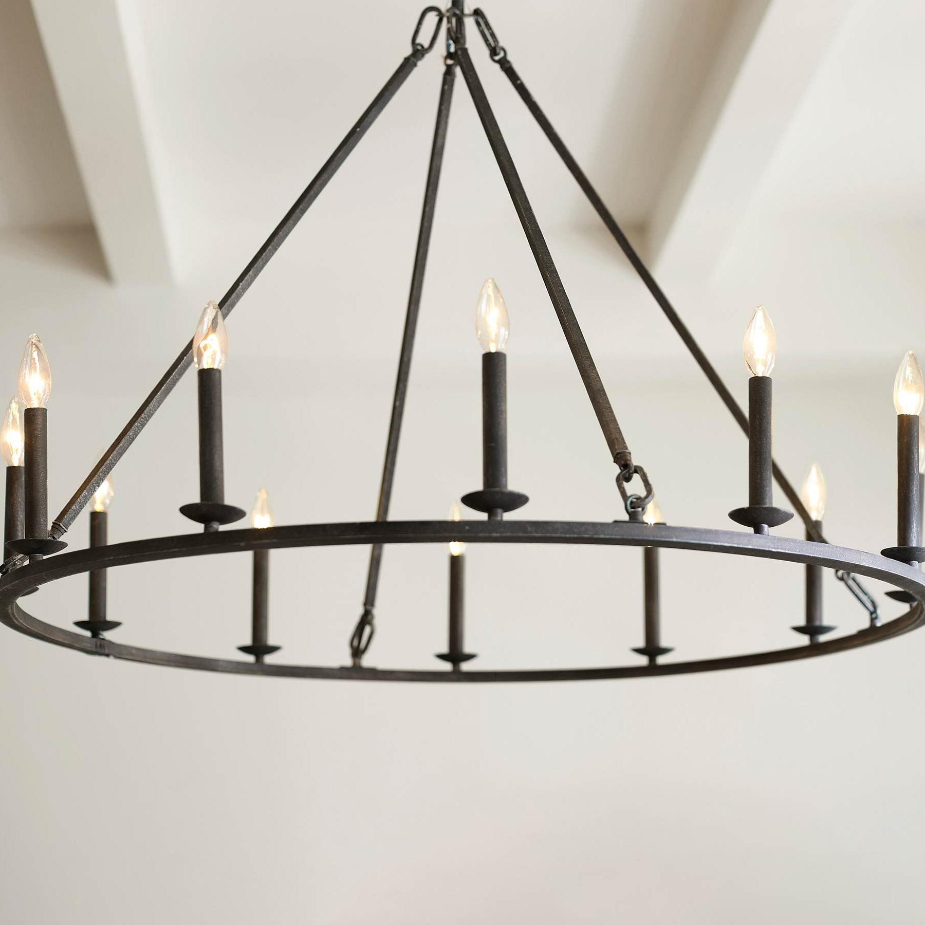Rowan Modern Wagon Wheel Round Chandelier - Industrial Farmhouse Iron Lighting Fixture