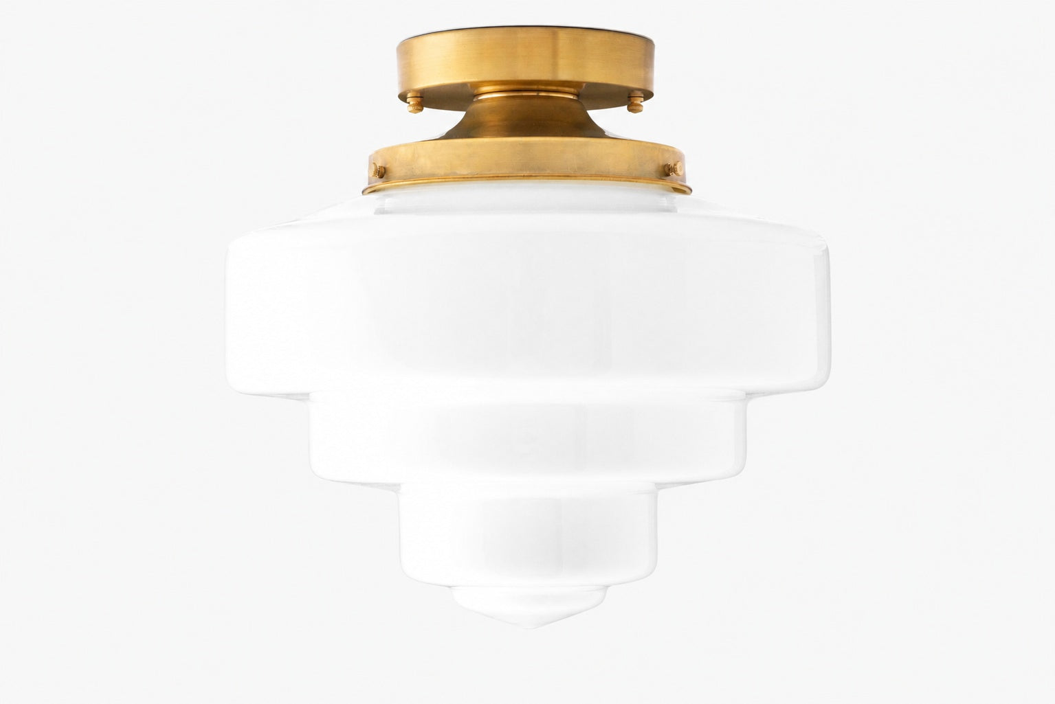Geotower Glass Brass Ceiling Lamp – Handblown Opal Glass Globe Light