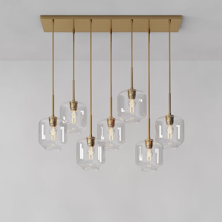 Lumivelle Sculptural 7-Light Chandelier – Adjustable Height Modern Glass Pendant