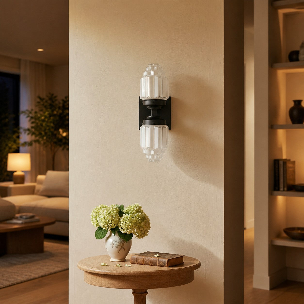Tierlux Glass Art Deco Wall Sconce - Glass Frosted Globes with Skyscraper Globe