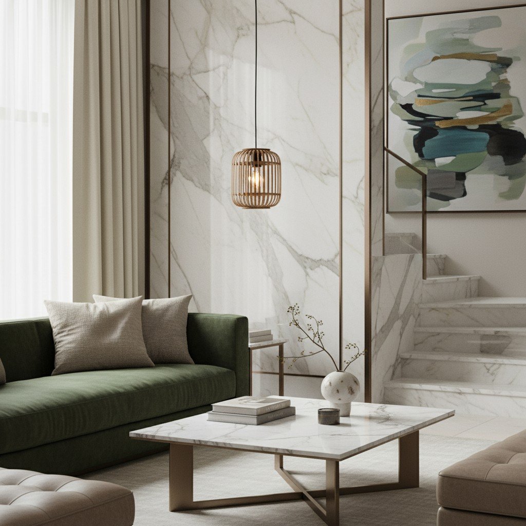 Yumeko Adjustable Bamboo Pendant Lamp - Natural Cage Ceiling Light Perfect for Living & Dining Rooms