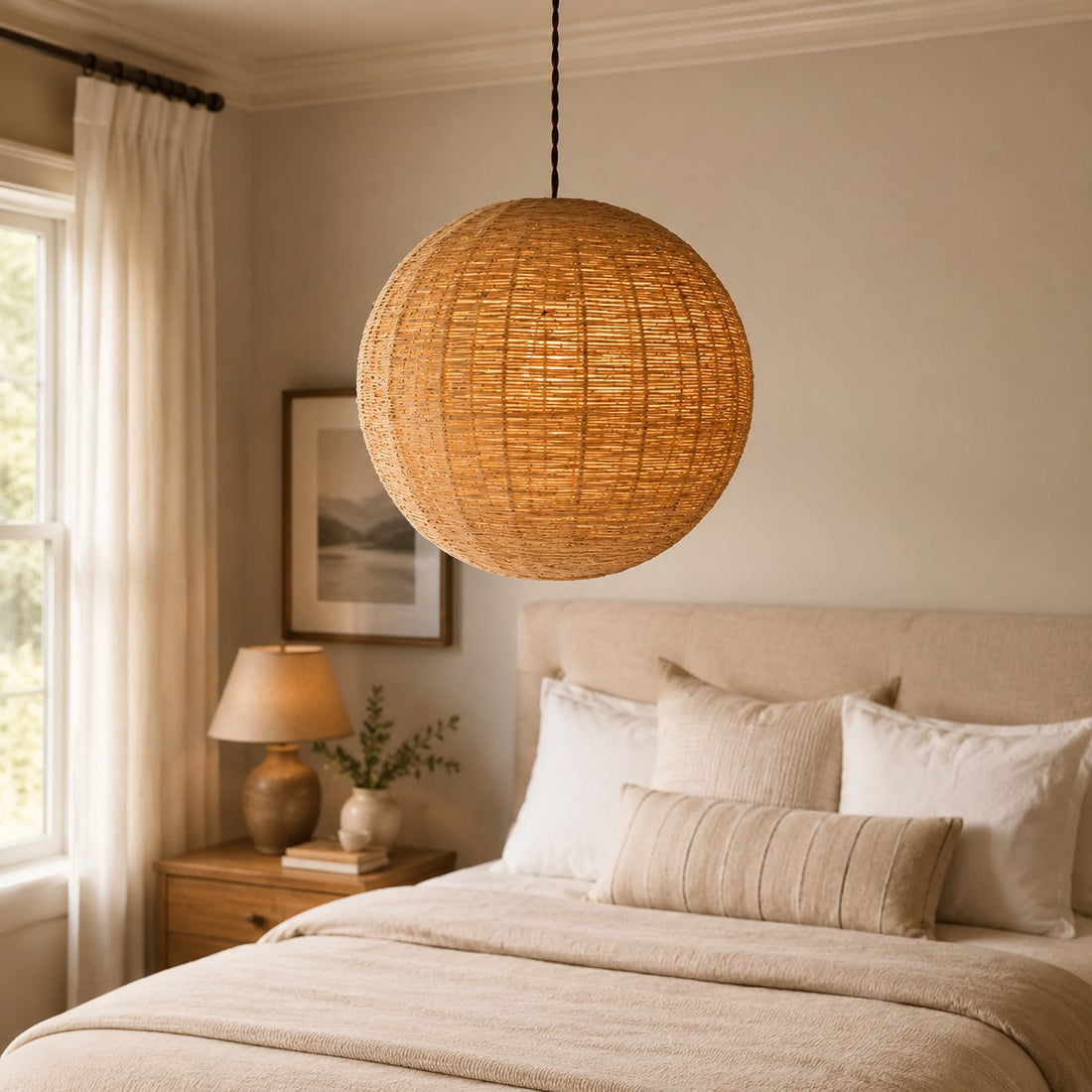 Handwoven Natural Fiber Globe Pendant Light