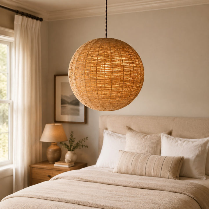 Handwoven Natural Fiber Globe Pendant Light
