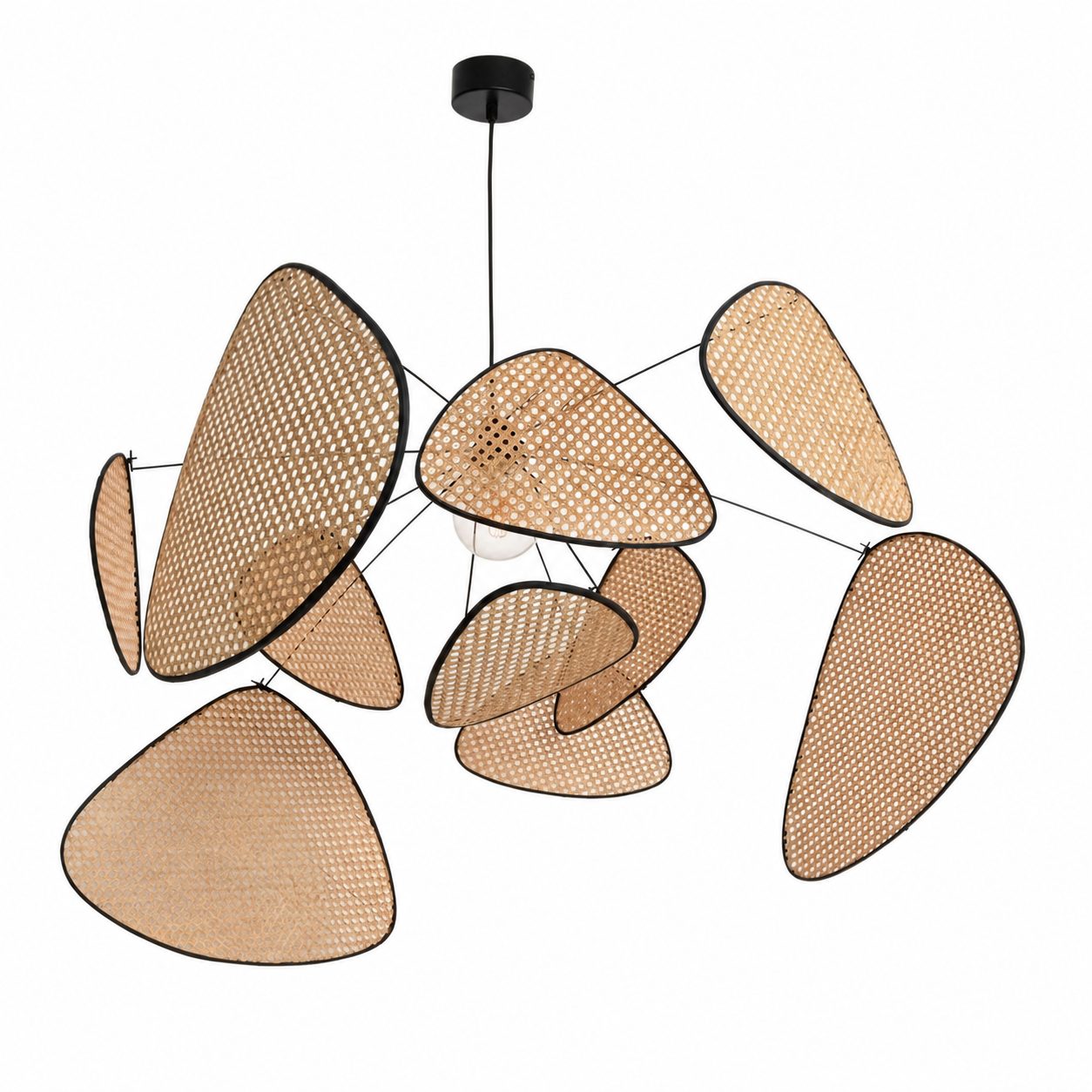 Rivana Modern Woven Rattan Chandelier – Metal Bamboo Pendant Light for Kitchens and Lounges N41