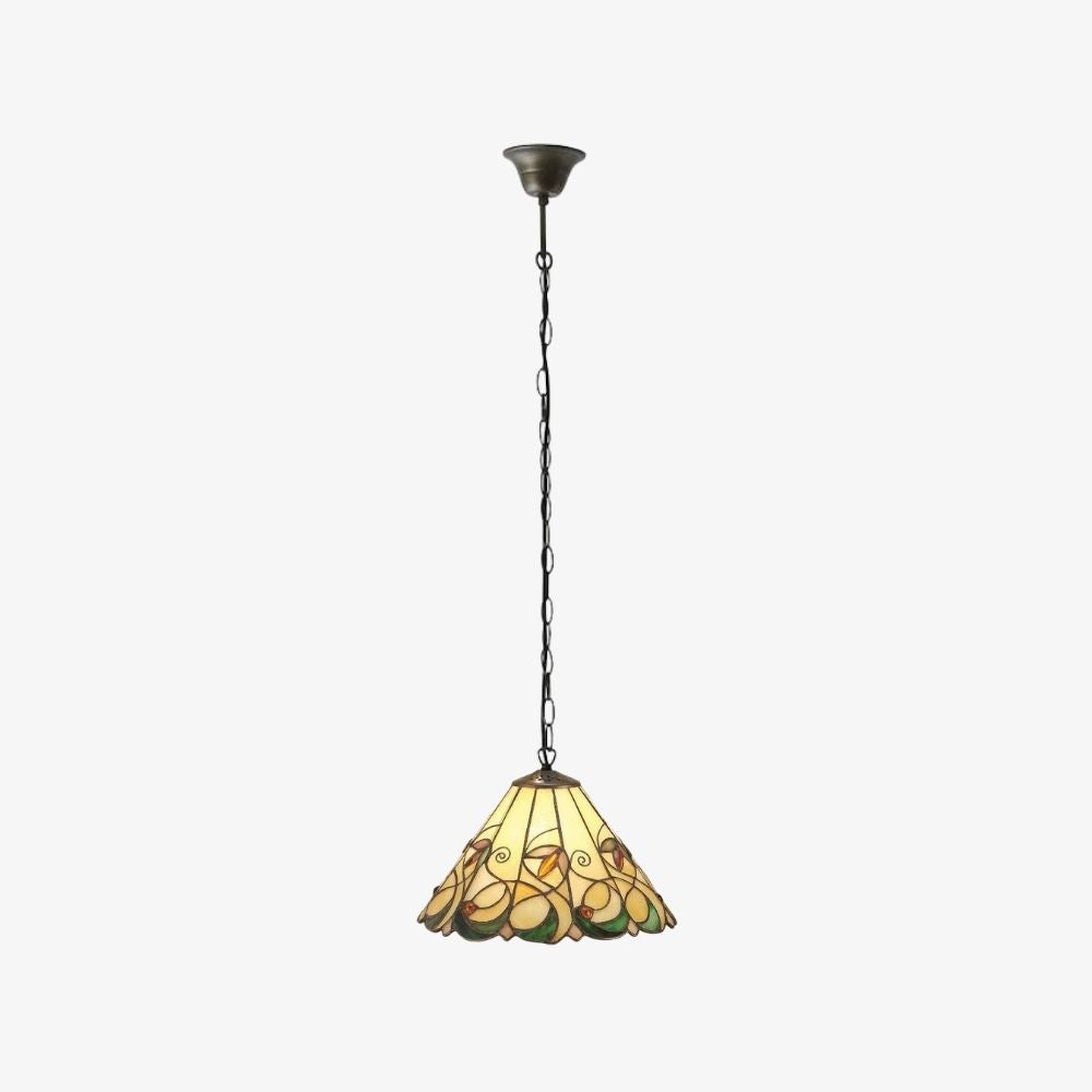 TF Jamelia Vintage Floral Stained Glass Dome Pendant Light for Dining Rooms