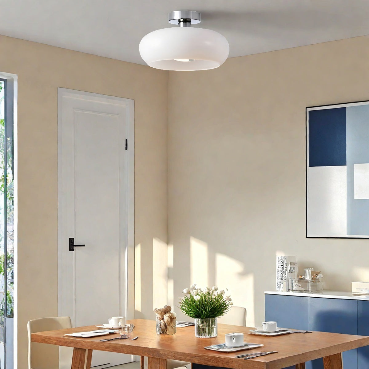 Nordic Style Bauhaus Glass Ceiling Lamp - Retro Brass Glass Disc Light