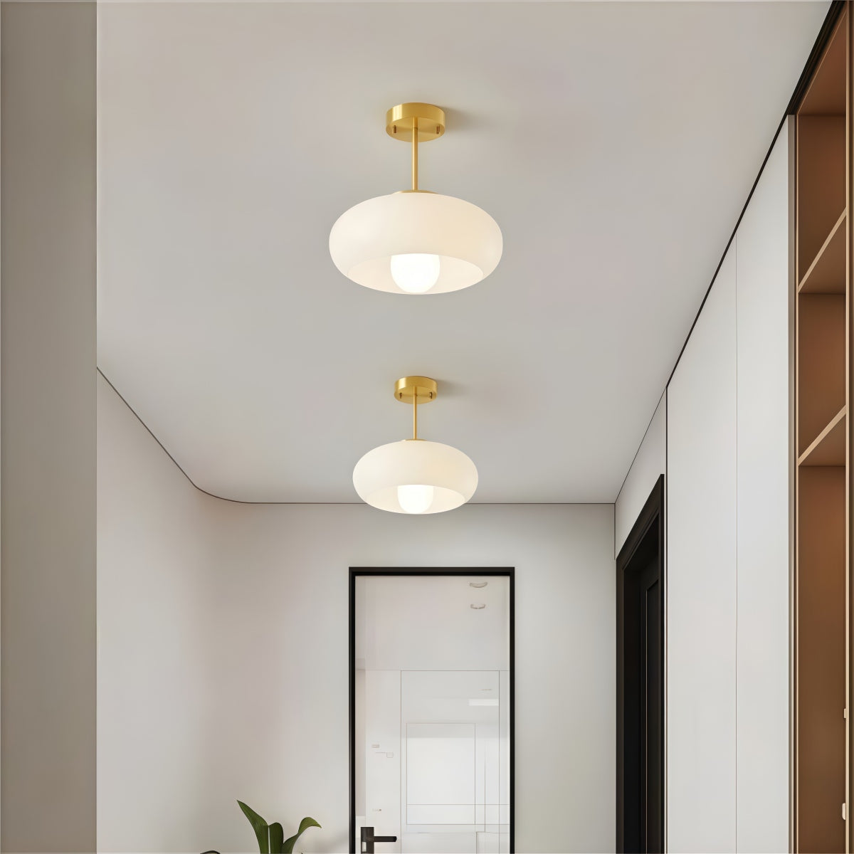 Nordic Style Bauhaus Glass Ceiling Lamp - Retro Brass Glass Disc Light