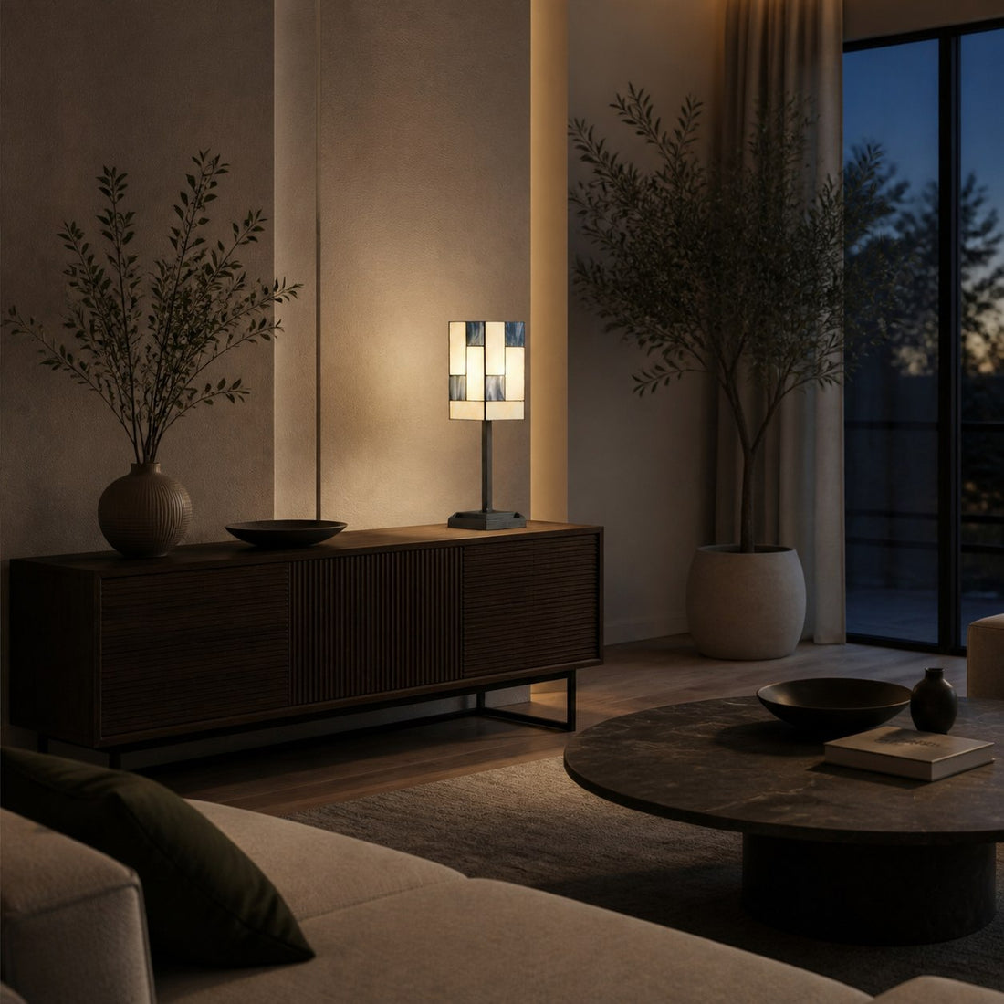 TF Manchester Square Table Lamp - Geometric Glass and Metal for Bedroom and Living Room