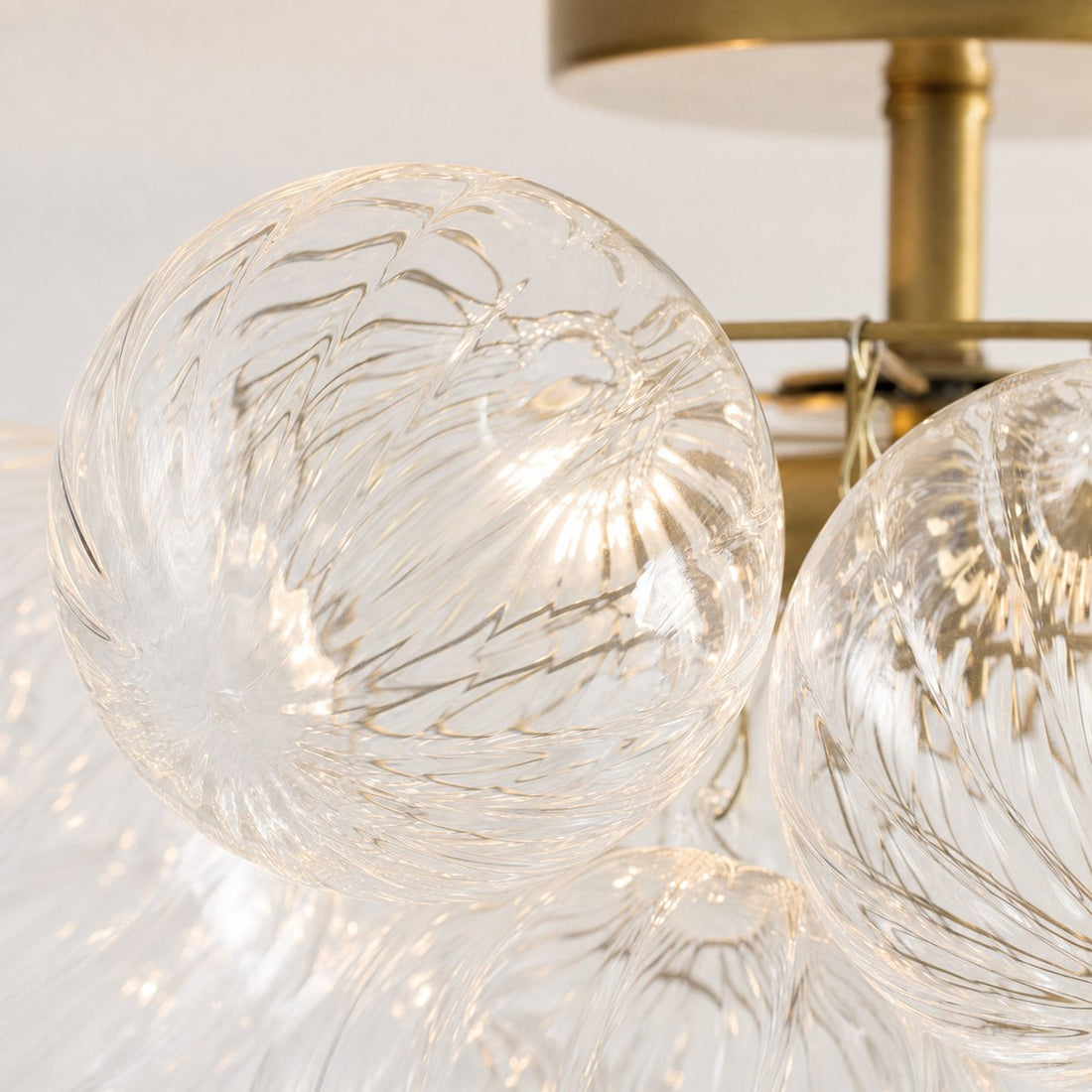 Bravira Flush Mount Ceiling Light - Ribbed & Bubbled Glass Metal Light