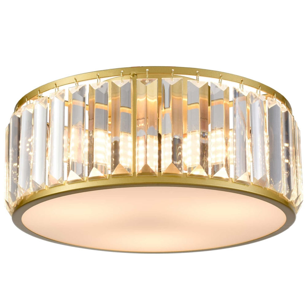 Crystal Glass Flush Mount Ceiling Light - Gold Drum Shade Ceiling Lamp