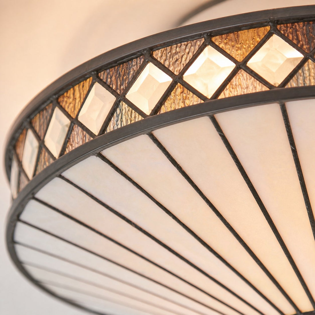 TiffStar Elegant Art Glass Flush Ceiling Light - Vintage-Inspired Ceiling Fixture for Home Interiors