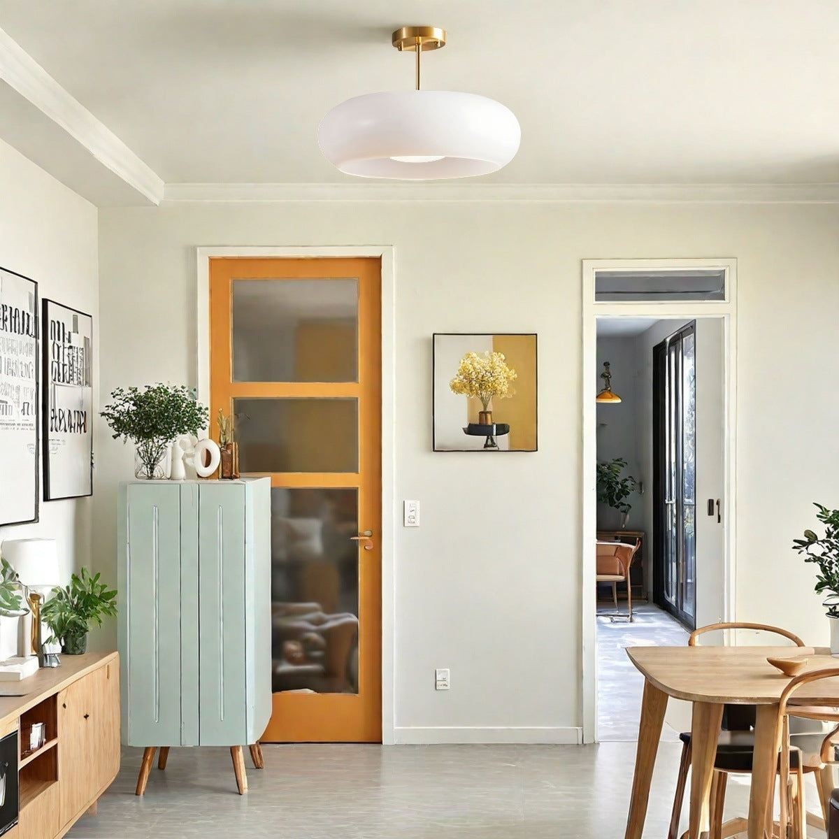 Nordic Style Bauhaus Glass Ceiling Lamp - Retro Brass Glass Disc Light