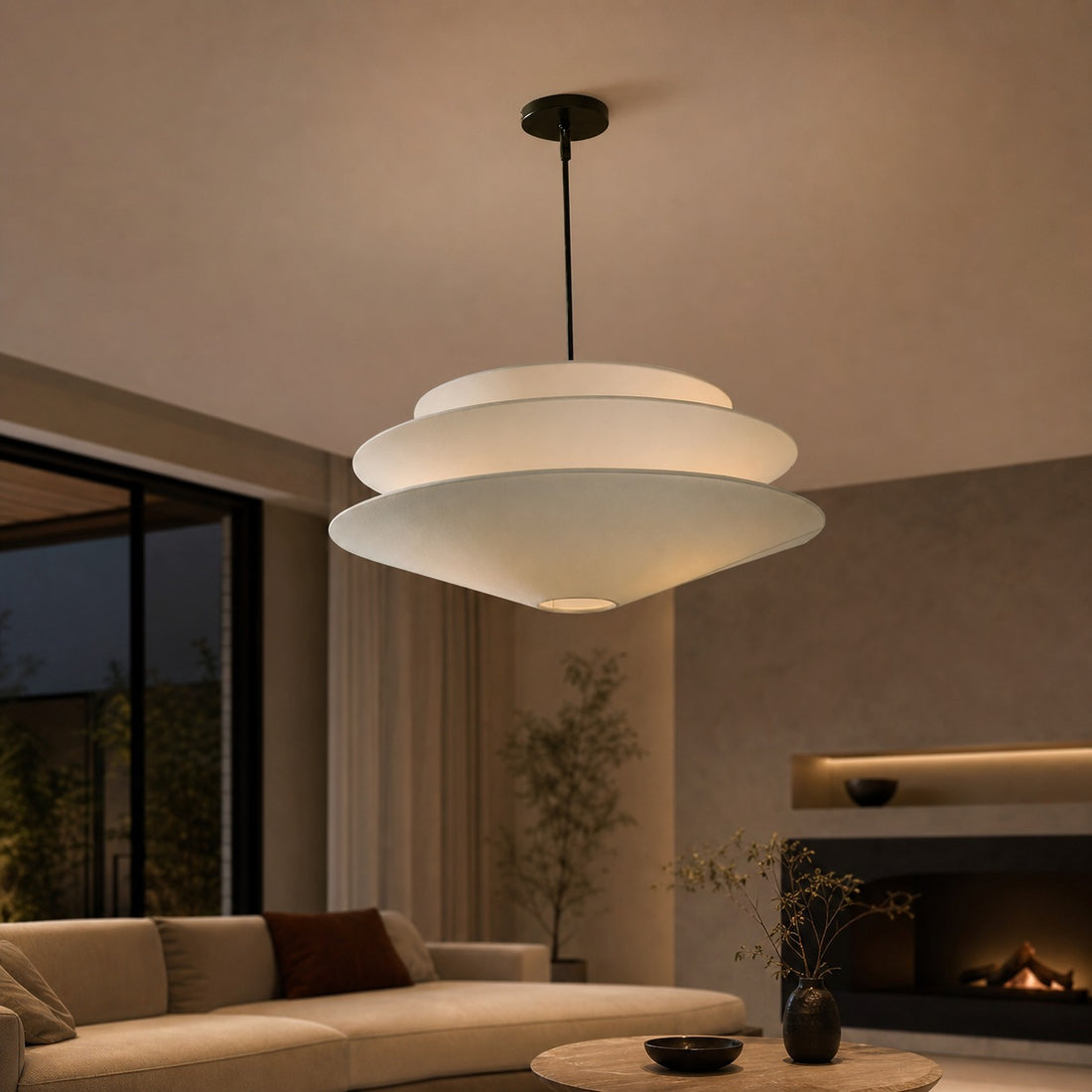 Solivara Pendant – Linen Pendant Light – Layered Shade