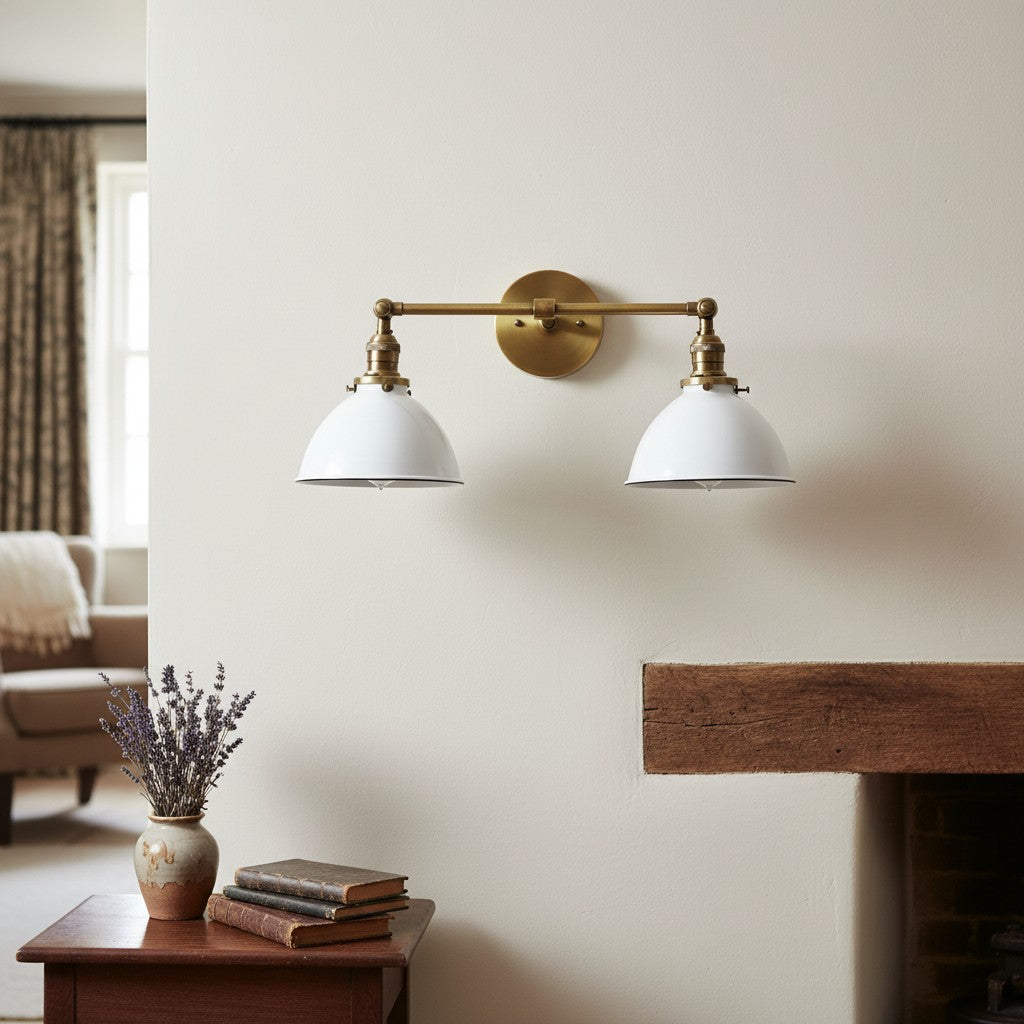 Conique Metal Dual Head Wall Fixture with Classic Shades – Industrial Vanity Lamp