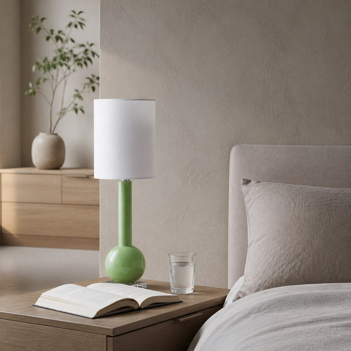 Savara Minimalist Table Lamp - Clean Glass Form with Fabric Shade for Bedrooms