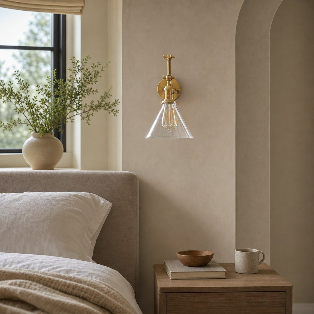Conique Metal Industrial Wall Sconce with Adjustable Arm - Vintage Glass Cone Shade