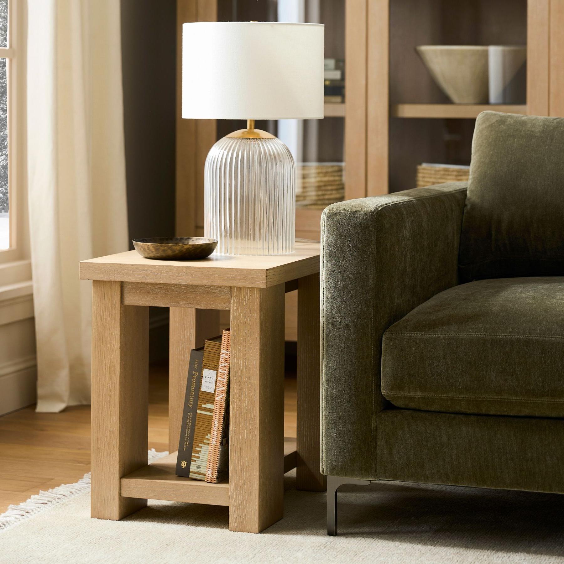 Bravira Ribbed Glass Table Lamp - Modern Lighting with Linen Shade