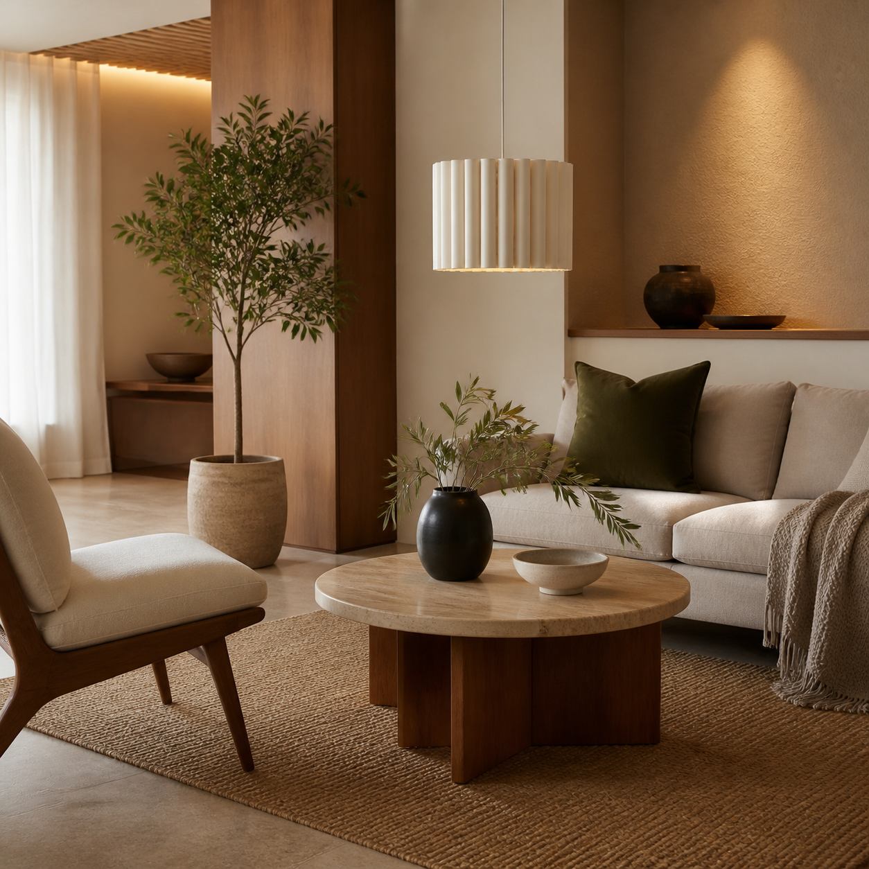 Velura Pendant Lamp - Beige Linen Shade for Dining and Living