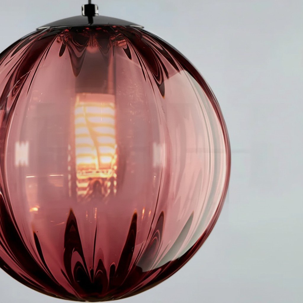 Lunorie Iron Metal Glass Globe Pendant Light - Sculpted Adjustable Pendant for Dining Spaces
