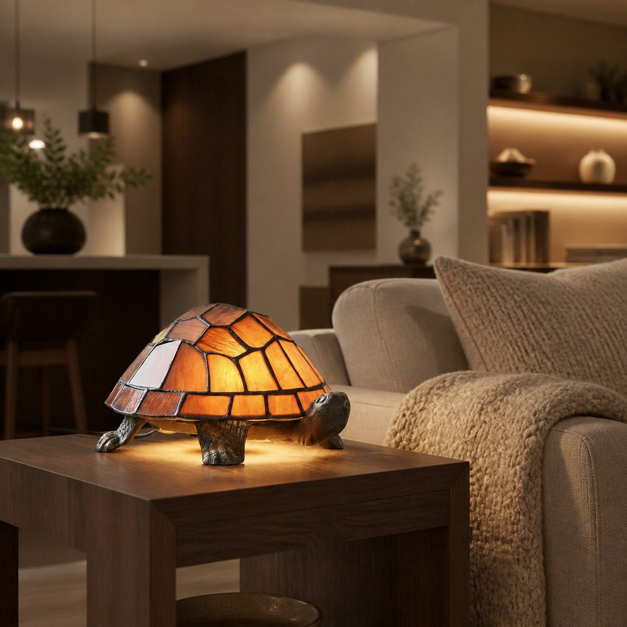 TiffStar Tortoise Pattern Stained Glass Table Lamp - Tiffany Style Decorative Light for Indoor Accent Lighting