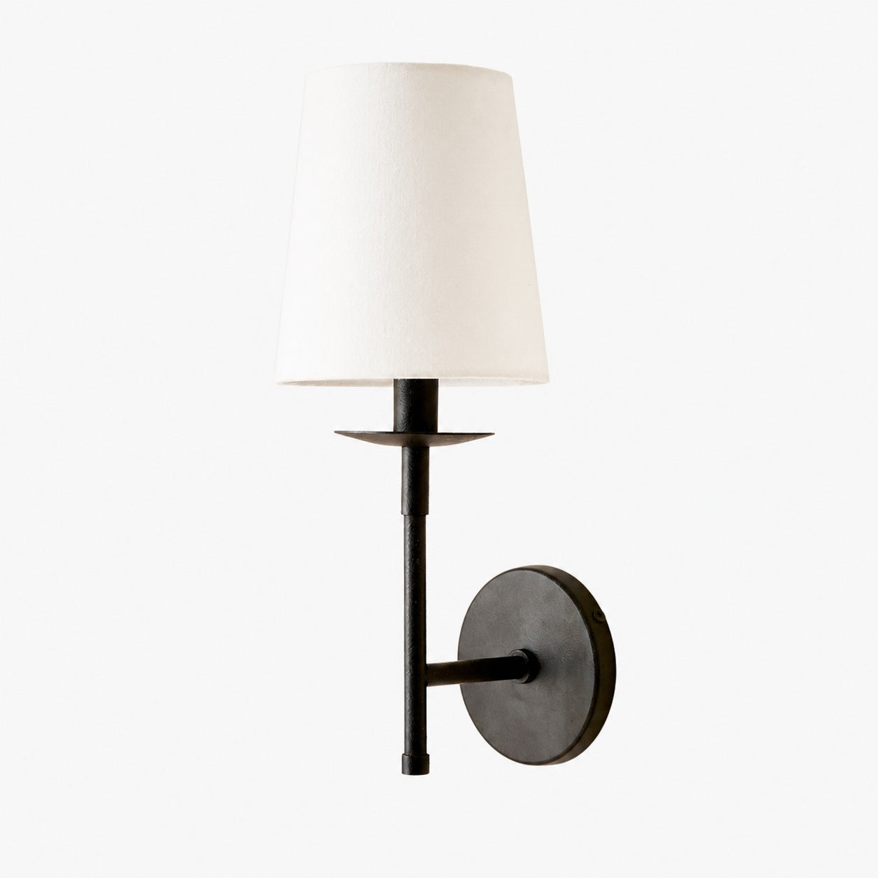 Rowan Bronze or Brass Wall Sconce - Iron Light with White Linen Shade for Home
