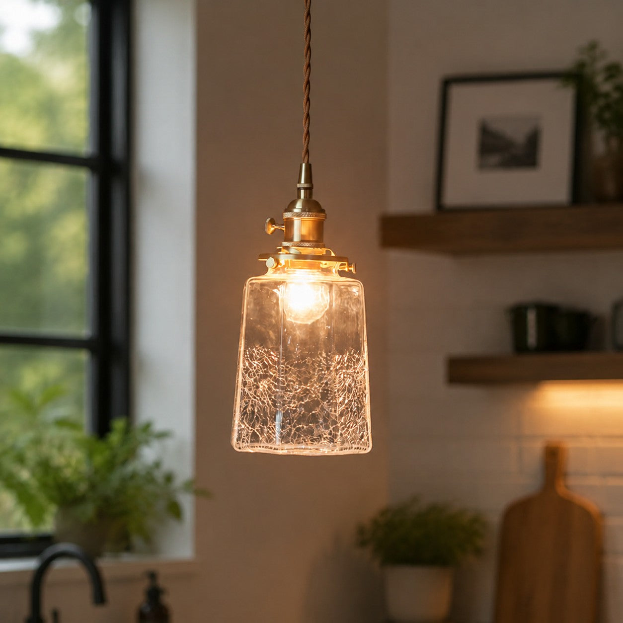Japanese Vintage Crackle Glass Pendant Light