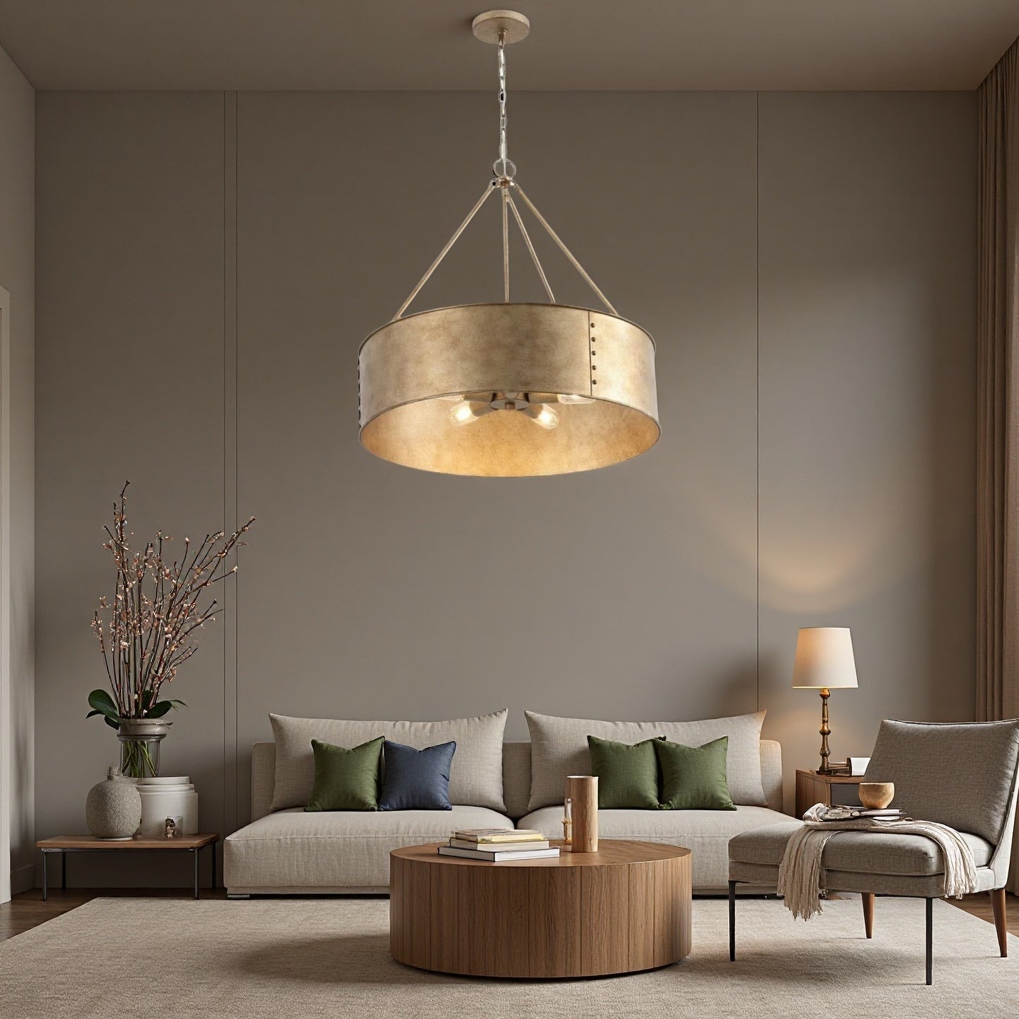 Distressed Metal Drum Chandelier – Industrial 5-Light  Pendant Lamp