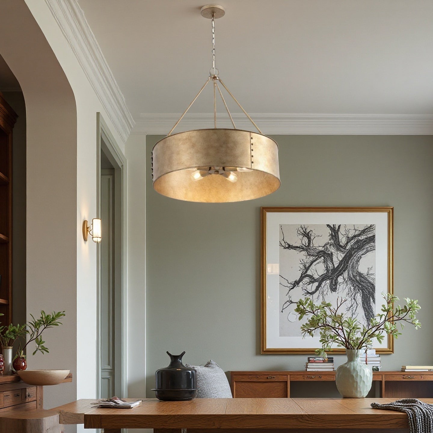 Distressed Metal Drum Chandelier – Industrial 5-Light  Pendant Lamp