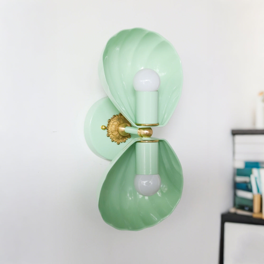 Coastal Shell Wall Light - Double Sconce with Steel and Brass Finish
