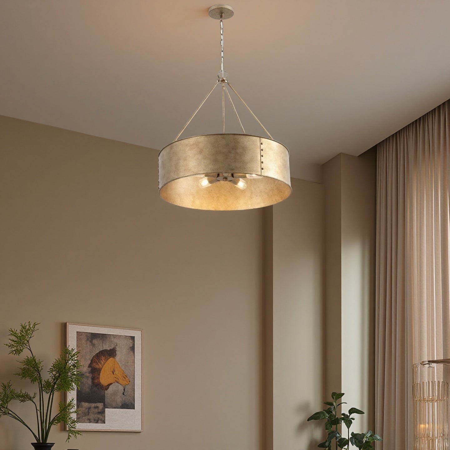 Distressed Metal Drum Chandelier – Industrial 5-Light  Pendant Lamp