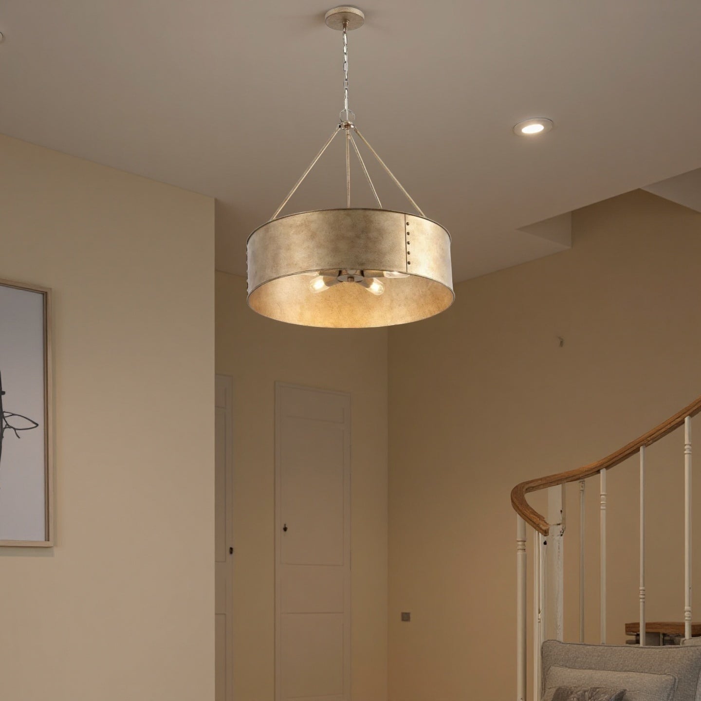 Distressed Metal Drum Chandelier – Industrial 5-Light  Pendant Lamp