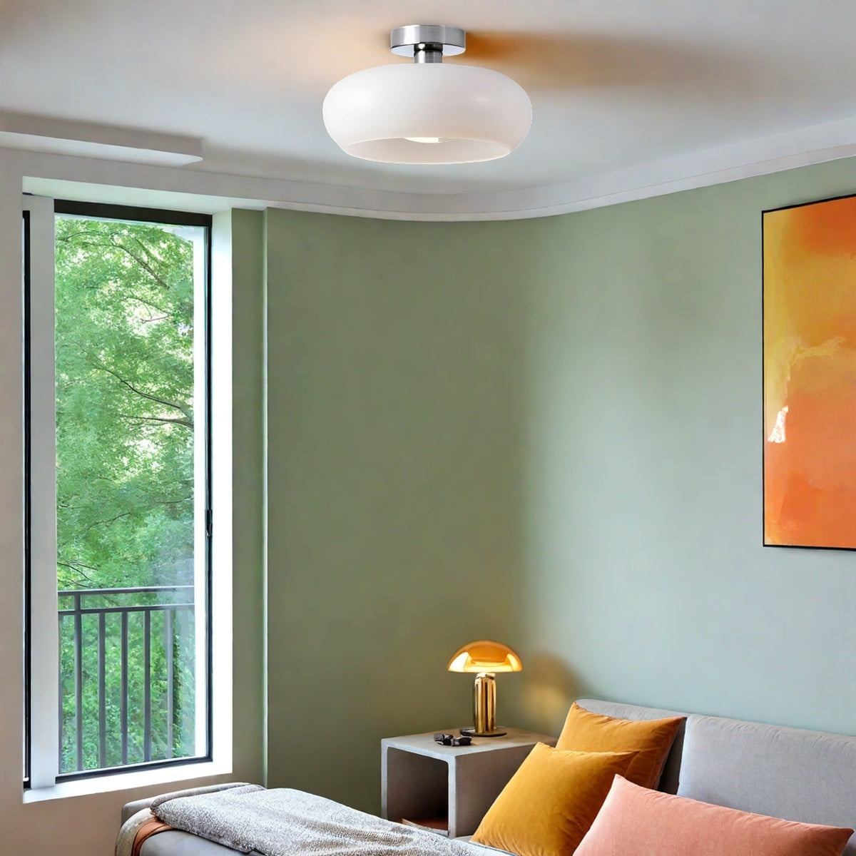 Nordic Style Bauhaus Glass Ceiling Lamp - Retro Brass Glass Disc Light