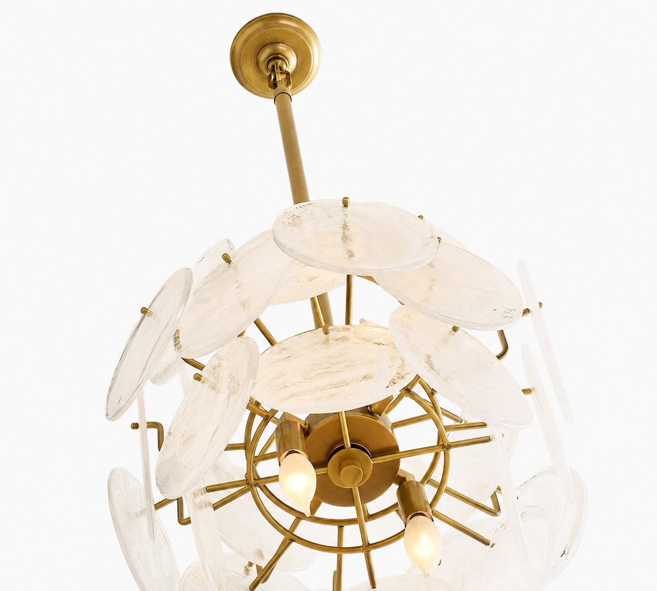 Sevra Cascading Glass Disc Pendant Light - Metal Vintage Brass Finish Fixture